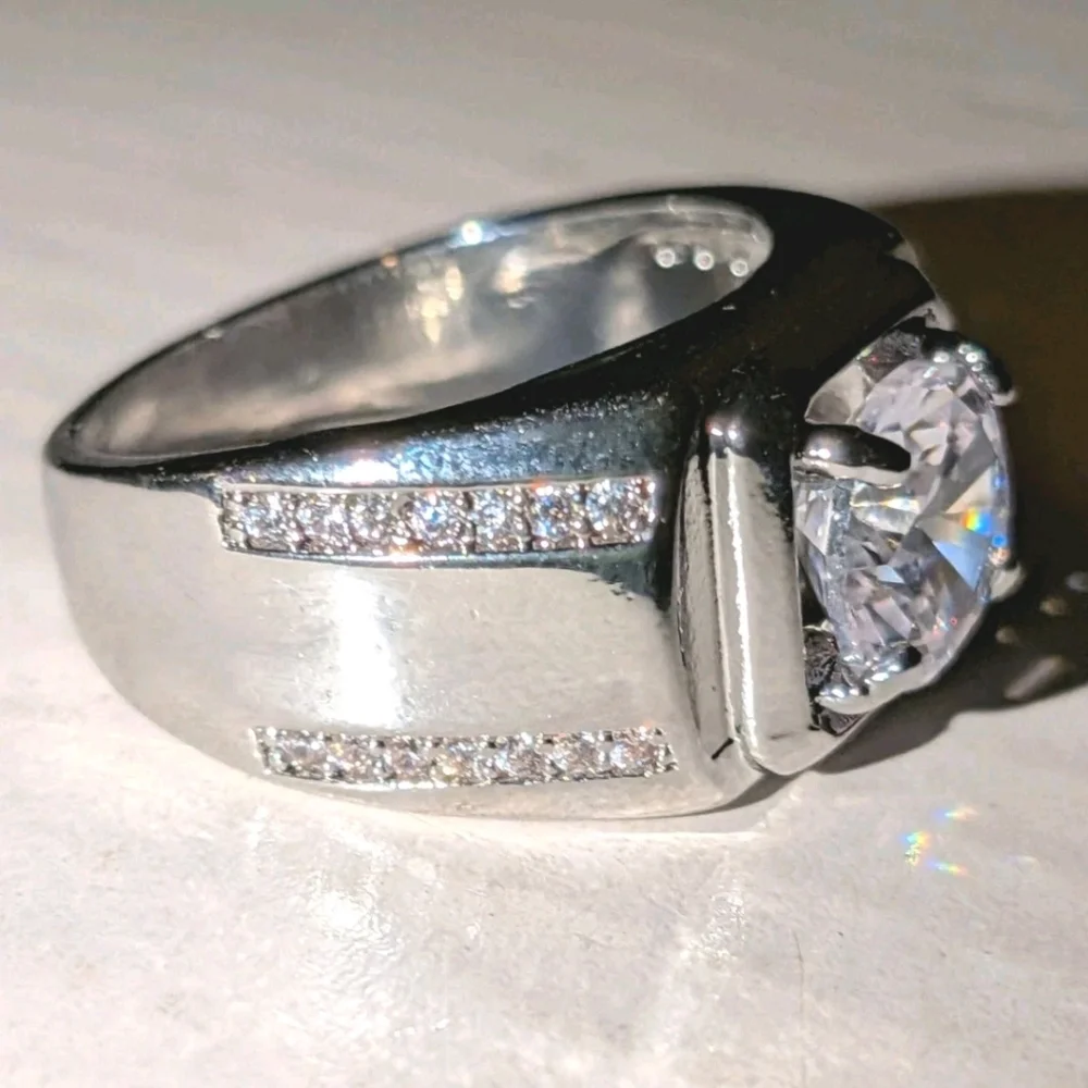 Men's Wedding Ring 14K White Gold Plated Round Cut Simulated Diamond sz8